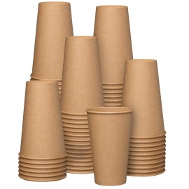 GUSTO [100 Count Kraft Disposable Paper Cups, Hot Coffee Cups Brown Unbleached - Eco-Friendly Cups (16 oz. - Kraft)