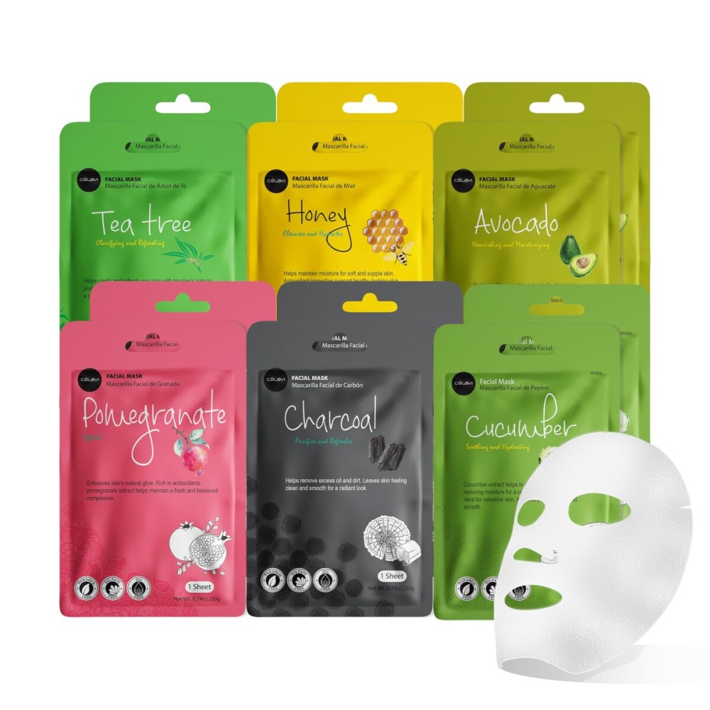 celavi Essence Facial Face Mask Paper Sheet Korea Skin Care Moisturizing 6 packs for each 6 flavors (New) K-Beauty Skincare 36 masks in a pack Made in Korea