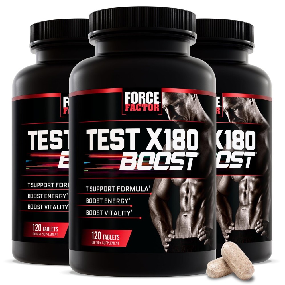 Force Factor Test X180 Boost, Testosterone Booster and Energy Supplement for Men, Boost Energy, Increase Stamina, and Enhance Vitality, with D-Aspartic Acid and Fenugreek, 120 Count (Pack of 3)