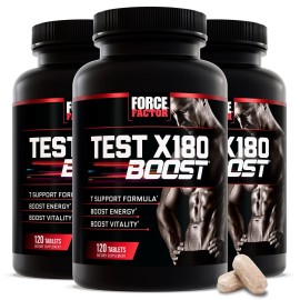 Force Factor Test X180 Boost, Testosterone Booster and Energy Supplement for Men, Boost Energy, Increase Stamina, and Enhance Vitality, with D-Aspartic Acid and Fenugreek, 120 Count (Pack of 3)
