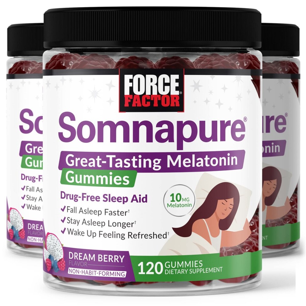 Force Factor Somnapure Gummies with Melatonin for Adults, Non-Habit-Forming Sleep Aid Supplement for Deep Sleep, Stay Asleep Longer, Wake Up Refreshed, Dream Berry Flavor, 360 Gummies (Pack of 3)