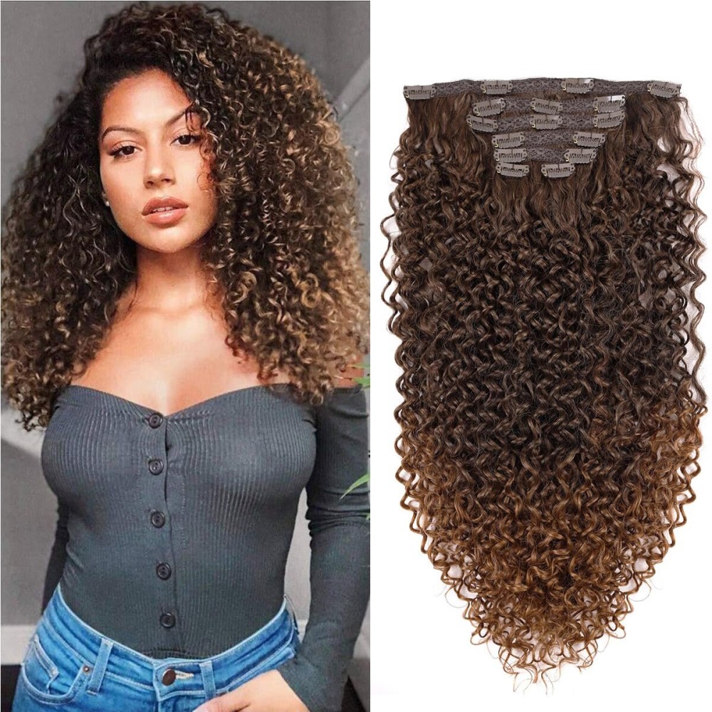 BHF 26 inch Kinky Curly Clip In Hair Extensions 140g Double Weft Curly Wave Clips in on Synthetic Hair Extensions Hair pieces for Women 7pieces (MT4/30)