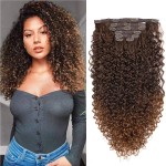 BHF 26 inch Kinky Curly Clip In Hair Extensions 140g Double Weft Curly Wave Clips in on Synthetic Hair Extensions Hair pieces for Women 7pieces (MT4/30)
