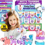 14PC Wooden Stacking Blocks Unicorn Advent Calendar, Montessori Toys for Toddlers, Fine Motor Skill Development, Behavior Reward Chart Potty Training System, LIL ADVENTS Potty Time Adventures + eBook