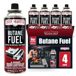 Chef Master 4x 8oz Butane Fuel Canister - Butane Refill for Kitchen Torch & Camp Stove - Gas Canister for Picnics, Outdoor Cooking, Grilling - Camping Stove, Torch Fuel Camping Essentials - 90340