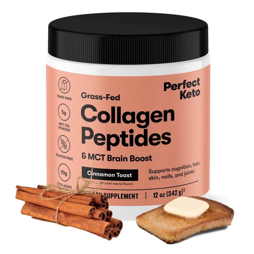 Perfect Keto Collagen Peptides Protein Powder with MCT Oil, Hydrolyzed Collagen, Type I & III Supplement, Gluten Free Grass Fed, Low Carb, Keto Coffee Creamer, Collagen for Women & Men, Cinnamon Toast