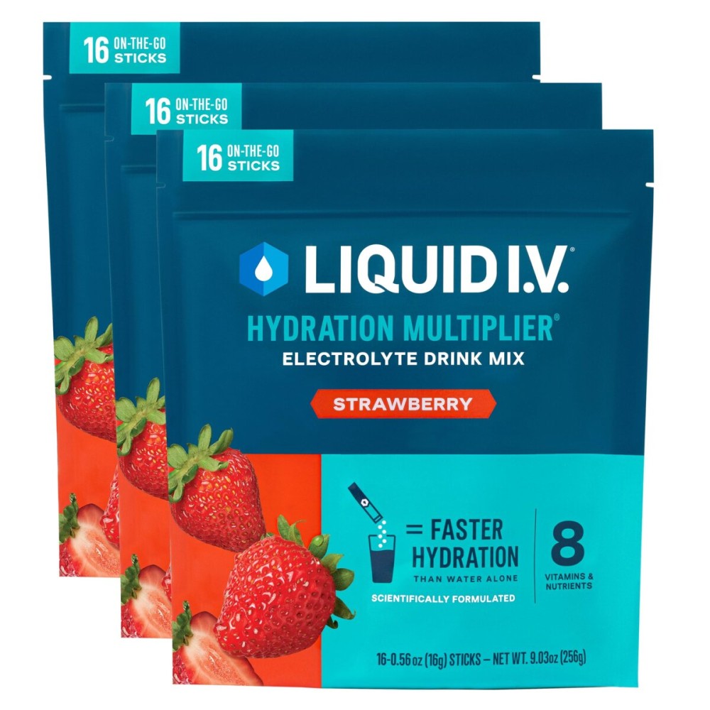 Liquid I.V. Hydration Multiplier - Strawberry | Electrolyte Powder Drink Mix | 3 Pack (48 Servings)