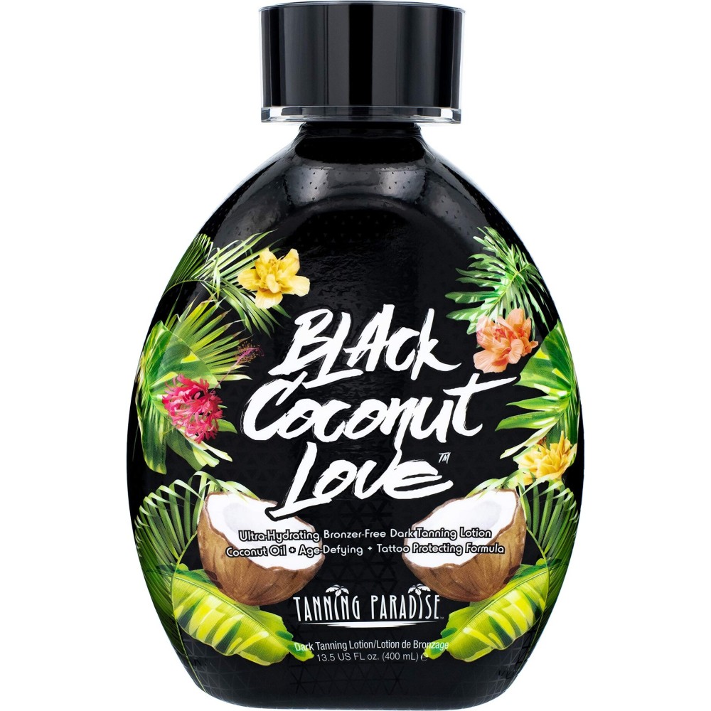 Tanning Paradise Black Coconut Love Tanning Lotion | Coconut Oil | Age-Defying | Tattoo Protecting Formula | Ultra Hydrating Dark Tanning Lotion, 13.5oz