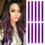 20 Inch Colored Hair Extensions Party Highlights Straight Colorful Clip In Hair Extensions Synthetic Rainbow Hairpieces for Girls Kids Gift(10Pcs Purple)