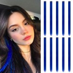 20 Inch Colored Hair Extensions Party Highlights Straight Colorful Clip In Hair Extensions Synthetic Rainbow Hairpieces for Girls Kids Gift(10Pcs Blue)