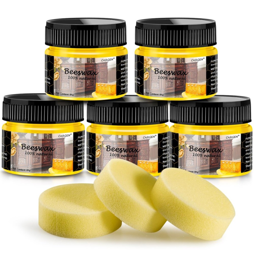 CARGEN Beeswax Furniture Polish, Wood Seasoning Beeswax for Furniture Wood Wax for Dining Table Floor Doors Chairs Cabinets to Protect and Care 5pcs Beeswax Polish and 3pcs Sponges