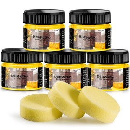 CARGEN Beeswax Furniture Polish, Wood Seasoning Beeswax for Furniture Wood Wax for Dining Table Floor Doors Chairs Cabinets to Protect and Care 5pcs Beeswax Polish and 3pcs Sponges