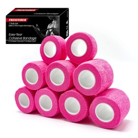 FRESINIDER 9 Rolls Self Adhesive Wrap Athletic Tape Gauze, Breathable Elastic Cohesive Bandage for Sports Injury & Pet (7 Pcs 2 x 5 Yards + 2 Pcs 1 X 5 Yards) (Pink)