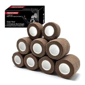 FRESINIDER 9 Rolls Self Adhesive Wrap Athletic Tape Gauze, Breathable Elastic Cohesive Bandage for Sports Injury & Pet (7 Pcs 2 x 5 Yards + 2 Pcs 1 X 5 Yards) (Brown)