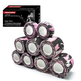 FRESINIDER 9 Rolls Self Adhesive Wrap Athletic Tape Gauze, Breathable Elastic Cohesive Bandage for Sports Injury & Pet (7 Pcs 2 x 5 Yards + 2 Pcs 1 X 5 Yards) (Camouflage Pink)