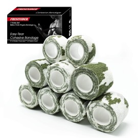 FRESINIDER 9 Rolls Self Adhesive Wrap Athletic Tape Gauze, Breathable Elastic Cohesive Bandage for Sports Injury & Pet (7 Pcs 2 x 5 Yards + 2 Pcs 1 X 5 Yards) (Snow Camo)