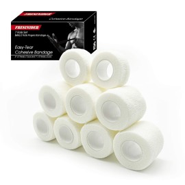 FRESINIDER 9 Rolls Self Adhesive Wrap Athletic Tape Gauze, Breathable Elastic Cohesive Bandage for Sports Injury & Pet (7 Pcs 2 x 5 Yards + 2 Pcs 1 X 5 Yards) (White)