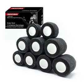 FRESINIDER 9 Rolls Self Adhesive Wrap Athletic Tape Gauze, Breathable Elastic Cohesive Bandage for Sports Injury & Pet (7 Pcs 2 x 5 Yards + 2 Pcs 1 X 5 Yards) (Black)
