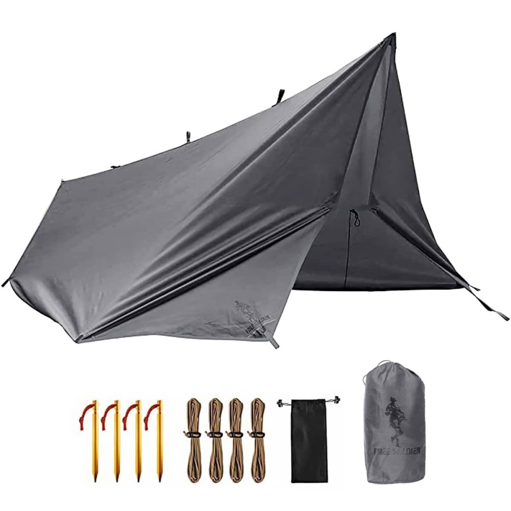 FREE SOLDIER Waterproof Portable Tarp Multifunctional Outdoor Camping Traveling Awning Backpacking Tarp for Shelter Rain (Gray 1010.5ft)
