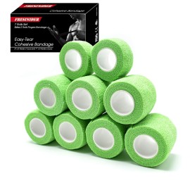 FRESINIDER 9 Rolls Self Adhesive Wrap Athletic Tape Gauze, Breathable Elastic Cohesive Bandage for Sports Injury & Pet (7 Pcs 2 x 5 Yards + 2 Pcs 1 X 5 Yards) (Fluorescent Green)