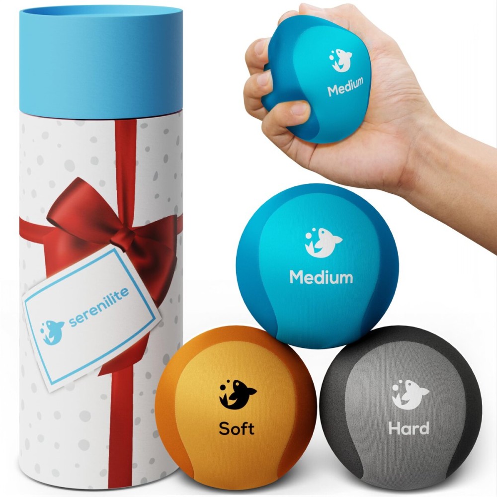 Serenilite Tri-Density Stress Balls for Adults - Squeeze Ball for Hand Therapy - Stress Ball Bundle - Hand Exercisers for Therapy & Grip Strengthening - Physical Therapy Balls