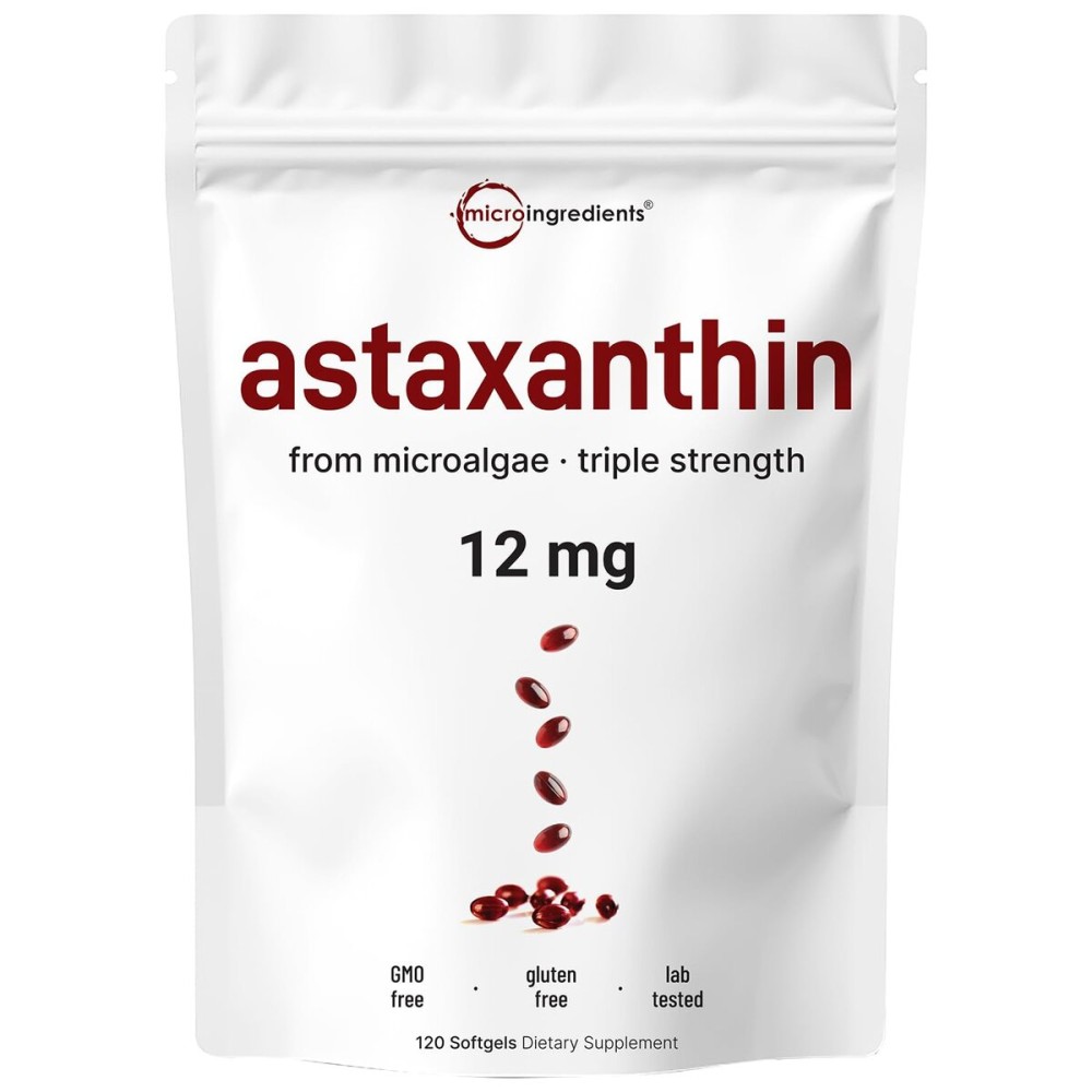 Micro Ingredients Astaxanthin 12mg, 120 Softgels, 4 Month Supply | Premium Astaxanthin Antioxidant Supplements | Fresh Microalgae Source | Supports Eye, Joint, & Internal Circulation Health
