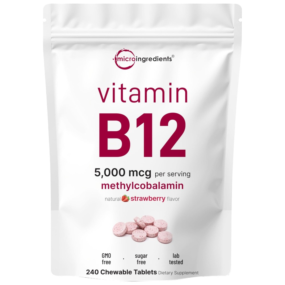 Micro Ingredients Vitamin B12 5,000 mcg | Methylcobalamin - 240 Chewable Tablets | Fast Dissolve, Natural Strawberry Flavor | Supports Energy & Metabolism Health | Vegan, Non-GMO, Gluten Free