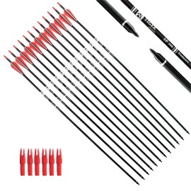TIGER ARCHERY 30Inch Carbon Arrow Practice Hunting Arrows with Removable Tips for Compound & Recurve Bow(Pack of 12) (Red White)