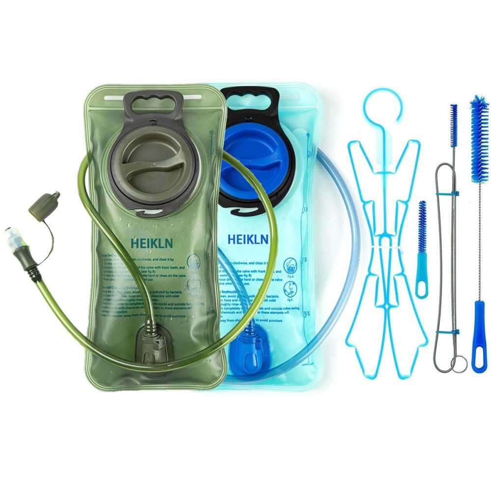 HEIKLN 2 Pack Hydration Bladder 2 Liter & Cleaning Kit,Leak Proof Water Reservoir, BPA Free Military Water Storage Bladder Bag Hydration Pack Replacement for Bicycling Hiking Camping Hunting Running