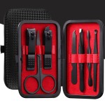 KV.YSHQLNE Manicure Set Pedicure Kit Womens Nail Clippers Set 32 in 1 Professional Grooming Care Tools Nail Kit Including Facial, Fingernails and Toenails Care with Travel Case Women (Red_7 Pieces)