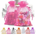 ANZNKU 50 Pack Pink Organza Bags 4 x 6 inch, Premium Sheer Drawstring Organza Bags for Christmas Candy Jewelry Party Wedding Favor Gift Bag