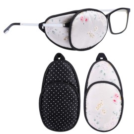 eZAKKA Eye Patches for Adults, Eye Patch for Glasses, Silk Patch for Lazy Eye Amblyopia Strabismus and After Surgery (Floral+Black Polka Dots)