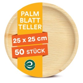 ECO SOUL Palm Leaf Disposable Bamboo Plates 10 Round Compostable & Biodegradable Party Plates for Christmas Dinner, Weddings, Parties & Events 50 Count