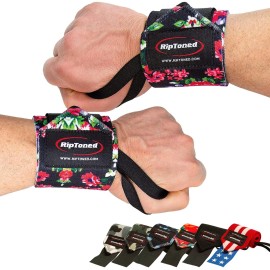 Rip Toned Wrist Wraps for Weightlifting - USPA & USAPL Approved 18 Wrist Straps for Powerlifting - Adjustable, Durable Gym Wraps with Thumb Loop - Maximum Support for Men & Women - Small Floral Stiff
