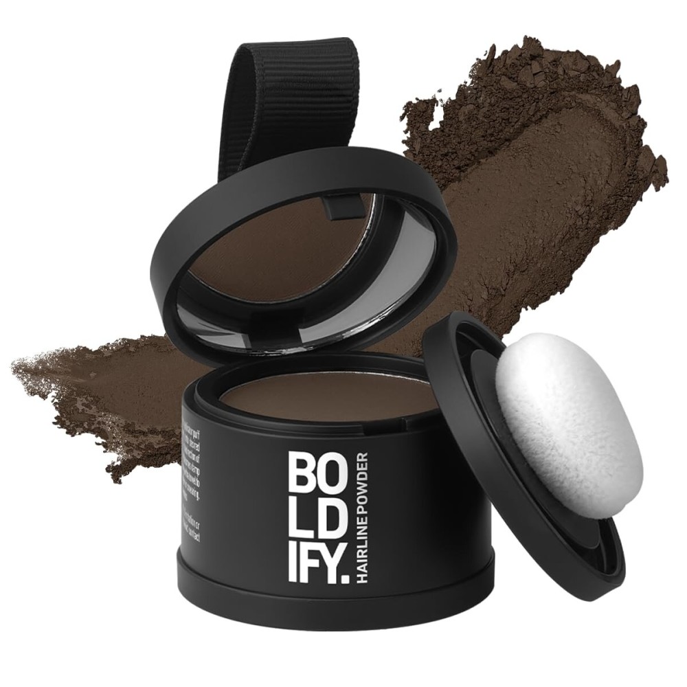 BOLDIFY Hairline Powder - Root Touch Up Hair Color for Gray Coverage - Bald Spot Concealing Hair Powder for Women & Men - 24-Hour Stain-Proof - Medium Brown