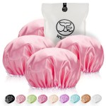 Shower Cap for Women Reusable Extra Large Shower Cap for Men (Pink 4 Pack Large) Satin Double Layer EVA Waterproof Long Hair Cap