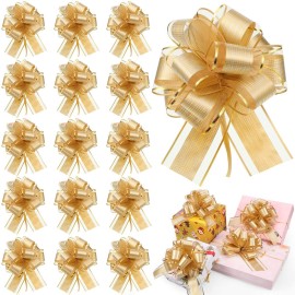 WILLBOND 20 Pieces 6 Inch Pull Bows Gift Wrapping Ribbon Pull Bows for Christmas Wedding Baskets Valentine Multicolor Wrap Accessory for Gift Present Holiday Decor(Gold)