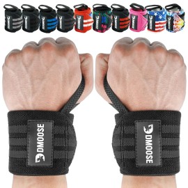 DMoose Fitness Wrist Wraps (IPL Approved) Avoid Injury & Maximize Grip with Thumb Loop, 18 or 12 Gym Wrist Wraps Pair, Wrist Wraps for Weightlifting Men, Wrist Brace for Working Out & Wrist Support