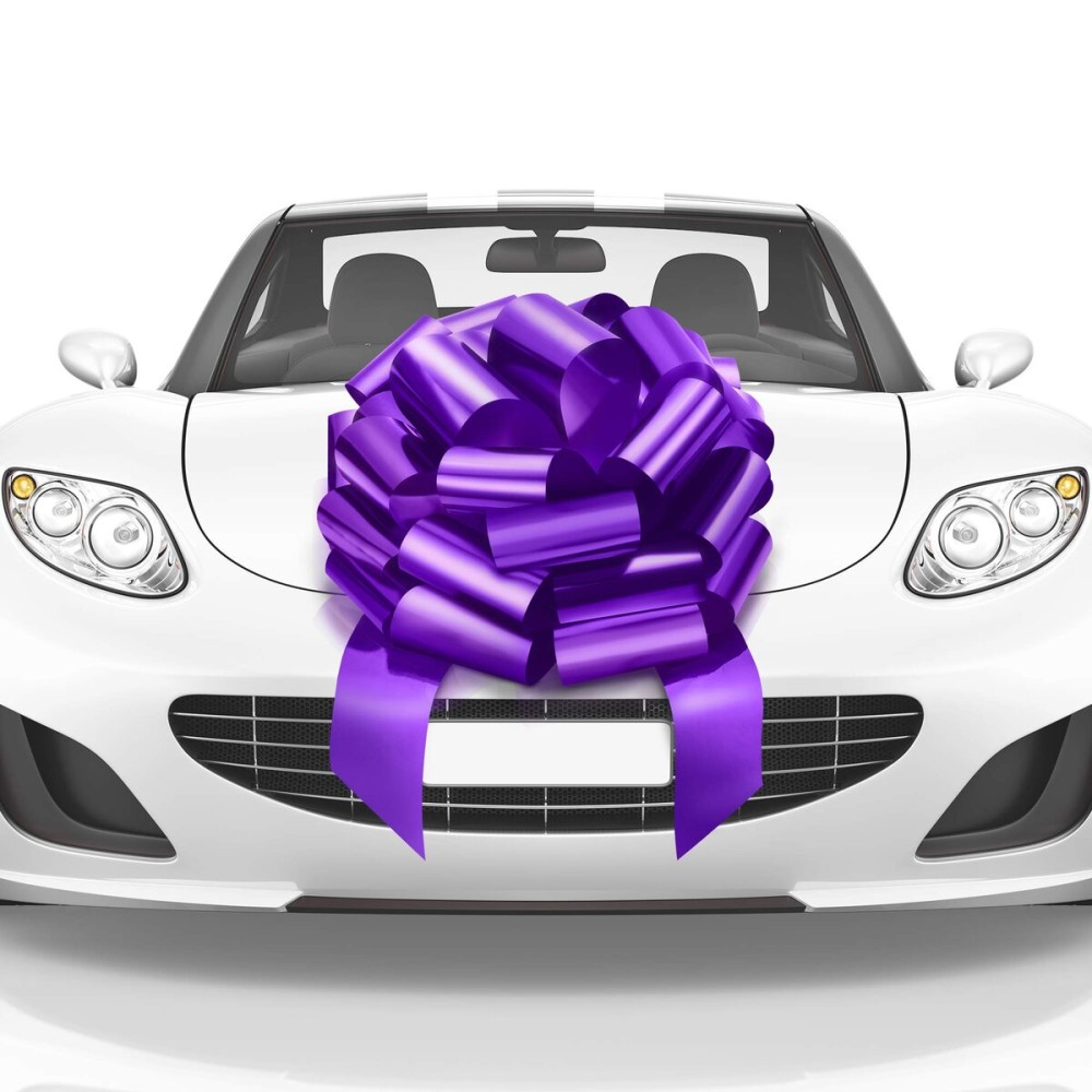 Mata1-USA - Huge Car Bow - Purple, 18 Inch - Big Gift Wrapping Bow for Large Gift Decoration - Giant Size for Indoor & Outdoor Use - 20 Loops & 4 Stickers