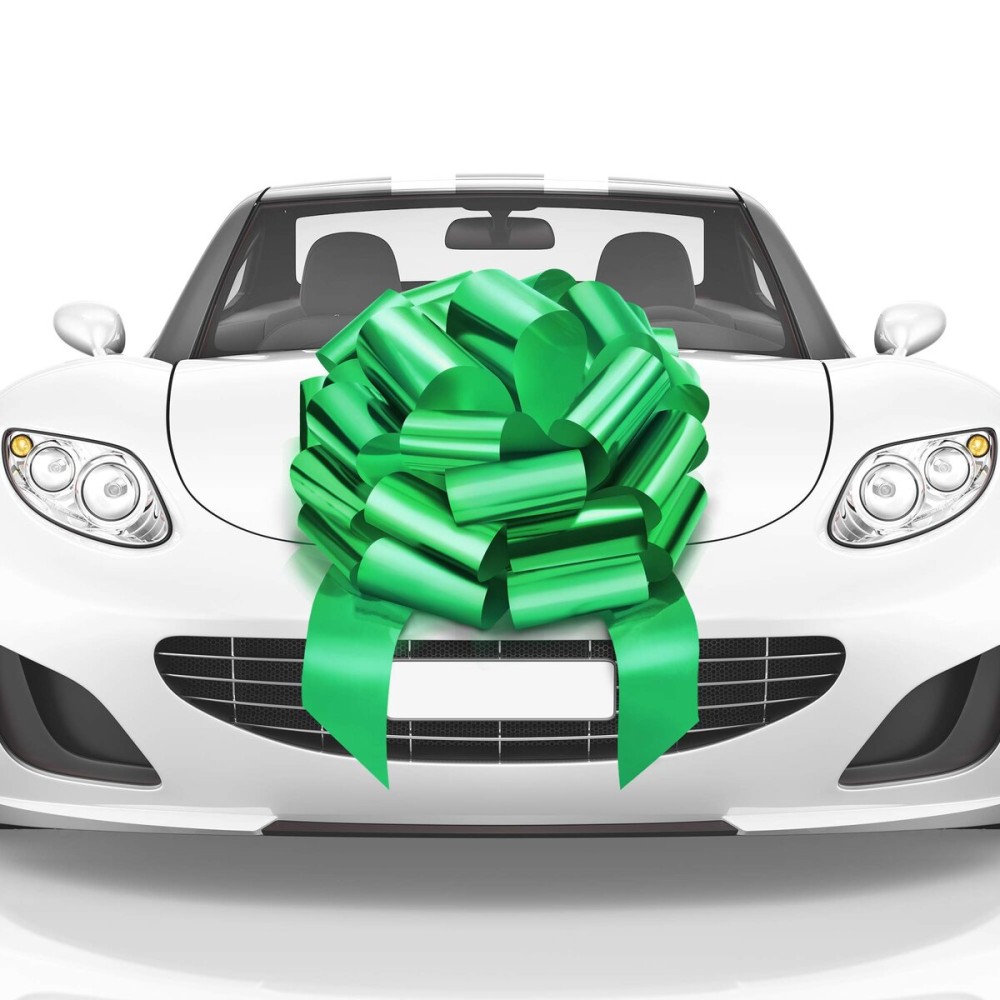 Mata1-USA - Huge Car Bow - Green, 18 Inch - Big Gift Wrapping Bow for Large Gift Decoration - Giant Size for Indoor & Outdoor Use - 20 Loops & 4 Stickers