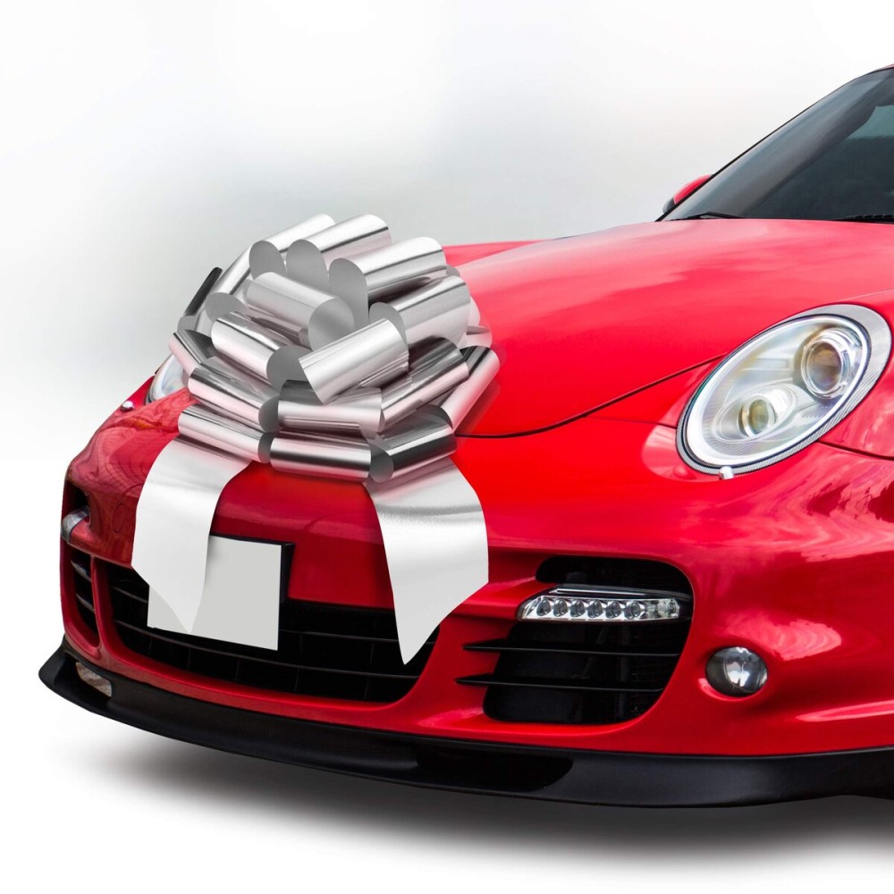 Mifflin-USA - Big Car Bow - Metallic Silver, 18 Inch - Giant Gift Bow for Birthday, Christmas - Huge Car Dcor