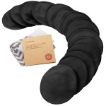 Organic Nursing Pads - 14 Washable Breast Pads for Breastfeeding, Wash Bag, Viscose Derived from Bamboo Reusable Nipple Covers for Breastfeeding Essentials, Soft & Absorbent(Midnight Black, L 4.8)