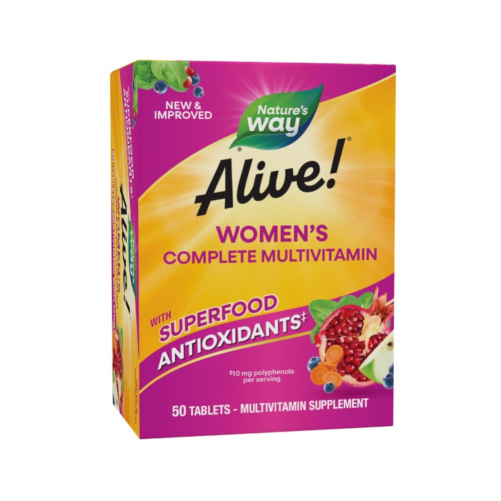 Nature\'s Way Alive! Daily Complete Multivitamin for Women, Supports Energy Metabolism, Hair, Skin & Nails*, B-Vitamins, Superfood Antioxidants, 50 Tablets (Packaging May Vary)