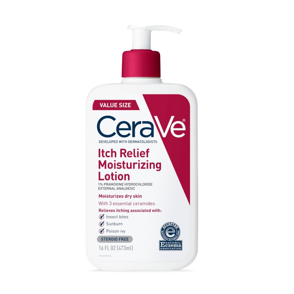CeraVe Anti Itch Moisturizing Lotion with Pramoxine Hydrochloride, Relieves Itch with Minor Skin Irritations, Sunburn Relief, Bug Bites, 16 Ounces