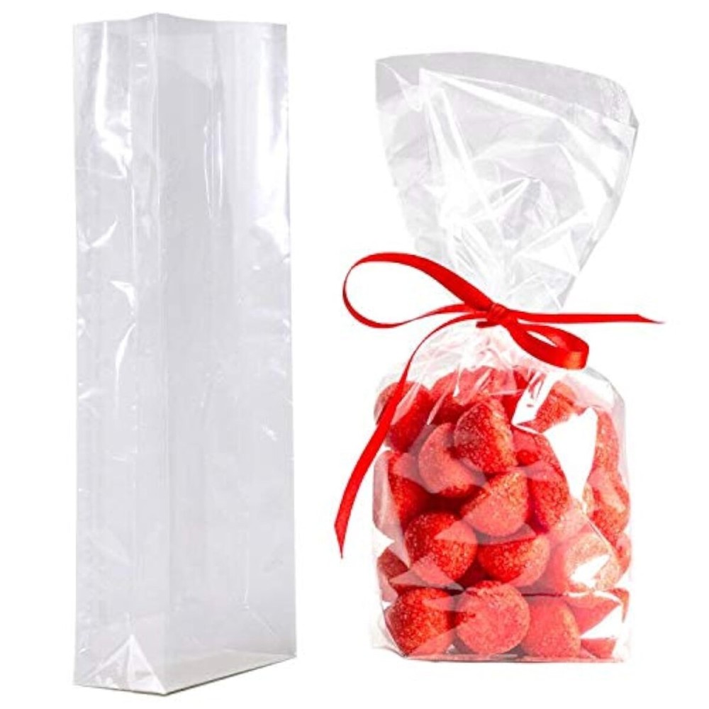 Morepack Gusseted Flat Bottom Cellophane Bags with Paper Insert, 50Pcs 4.3x2x11.8 Inches Cellophane Bags Gusseted
