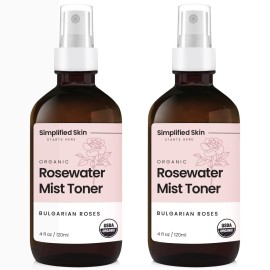 Rose Water Spray for Face & Hair - Pure USDA Organic Rosewater Toner - Refreshing Mist for Skin Care, Makeup & Locs - Natural Rose Scent, 4 Oz (2 Pack)