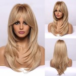 HAIRCUBE Long Layered Synthetic Hair Wigs for Women with Bang (Mixed Light Blonde)