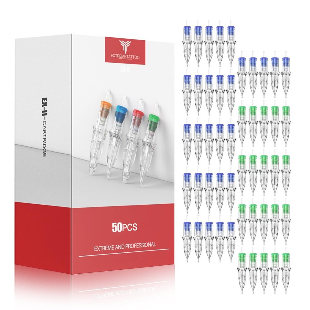 Dragonhawk Extreme Tattoo 50Pcs Cartridges Needles Mixed Sizes 1003RL 1005RL 1007RL 1205RS 1207RS EX-3 (10RL+12RS-50PCS)