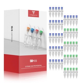 Dragonhawk Extreme Tattoo 50Pcs Cartridges Needles Mixed Sizes 1003RL 1005RL 1007RL 1205RS 1207RS EX-3 (10RL+12RS-50PCS)