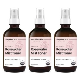 Rose Water Spray for Face & Hair - Pure USDA Organic Rosewater Toner - Refreshing Mist for Skin Care, Makeup & Locs - Natural Rose Scent, 4 Oz (3 Pack)